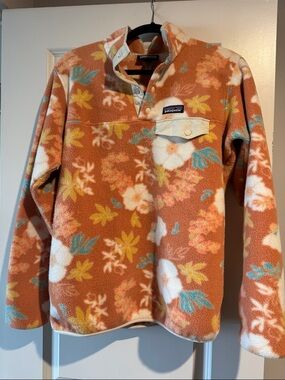 Patagonia Floral Snap-T Fleece Pullover - Burnt Orange, Teal, Yellow, White